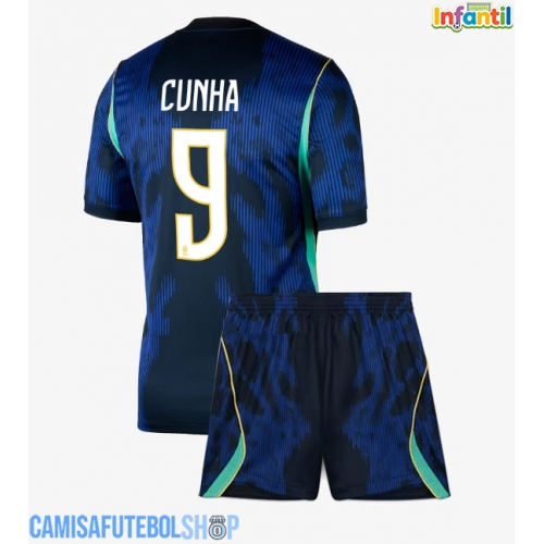 Camisa de time de futebol Brasil Matheus Cunha #9 Replicas 2º Equipamento Infantil Mundo 2026 Manga Curta (+ Calças curtas)